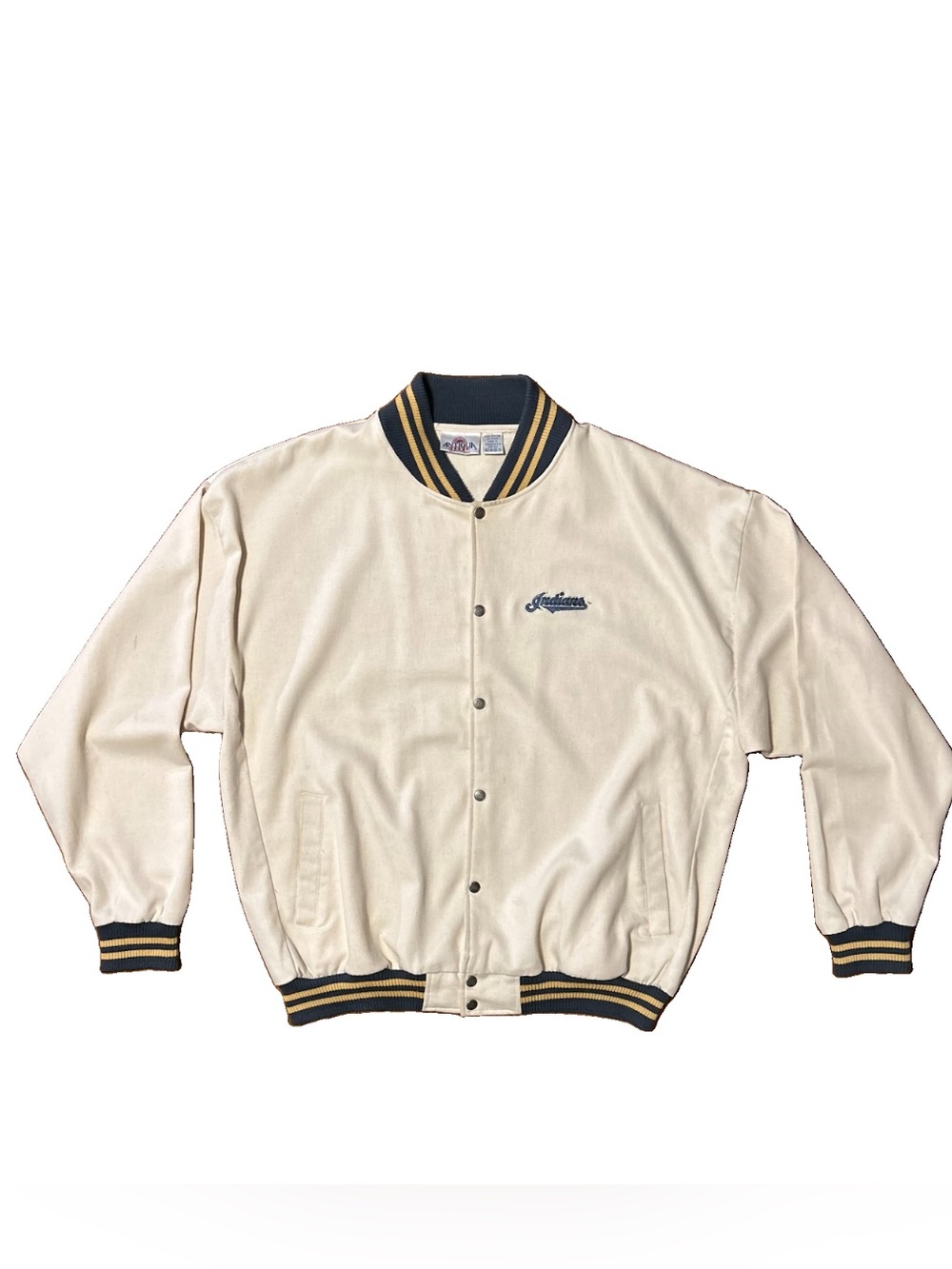 Vintage 90s Antigua Sport Cleveland Indians Cream Varsity Jacket - Size XXL
